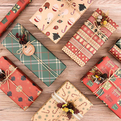 Vintage Christmas kraft wrapping paper showing one of six designs with 80g weight specification