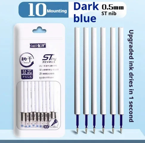 One Second Quick-drying Refill Neutral Push Bullet in black, red, blue, and ink blue colours with 500m writing length