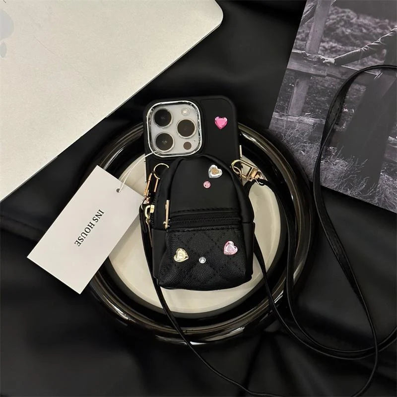 Stylish Crossbody Phone Wallet with Removable Strap for Apple iPhones in White, Black, and Pink Colors