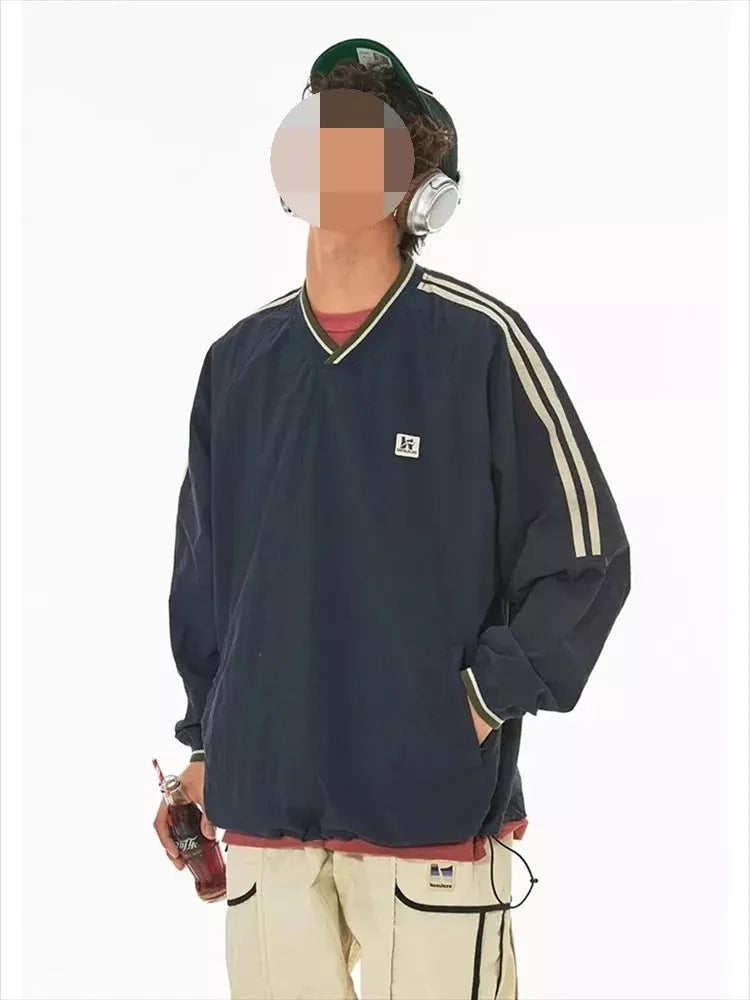 Harajuku Style American Retro Sweater in apricot and navy blue colors