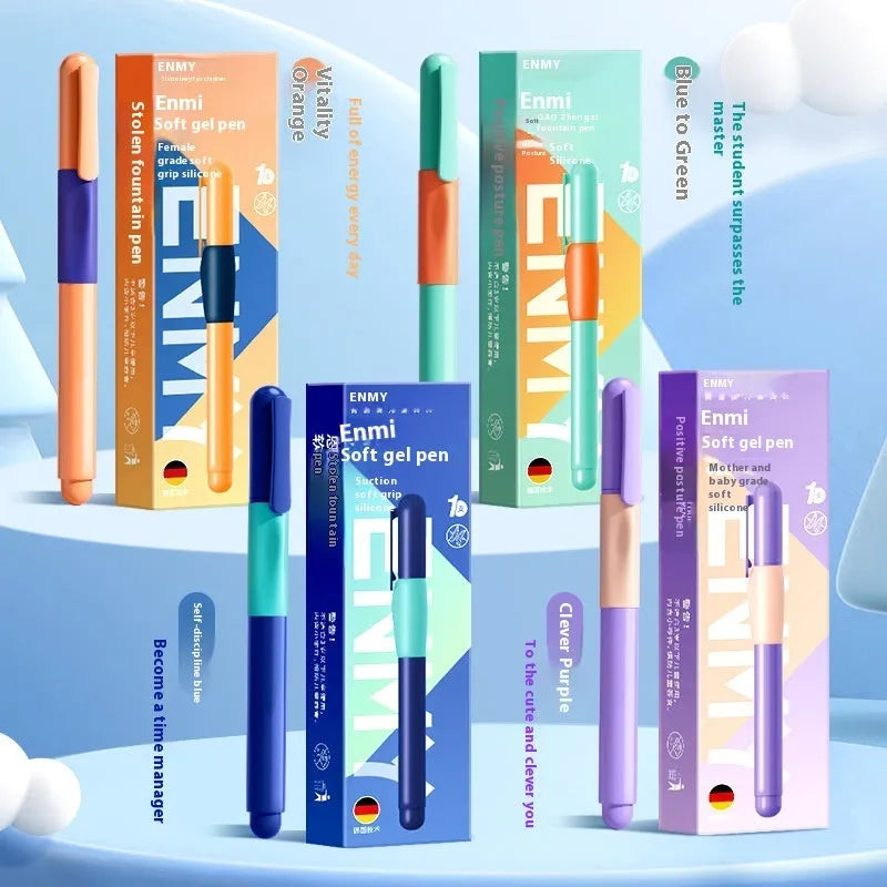 Student Posture Correction Pen with 15° angled grip and 0.5mm fine point in blue, green, purple, or orange