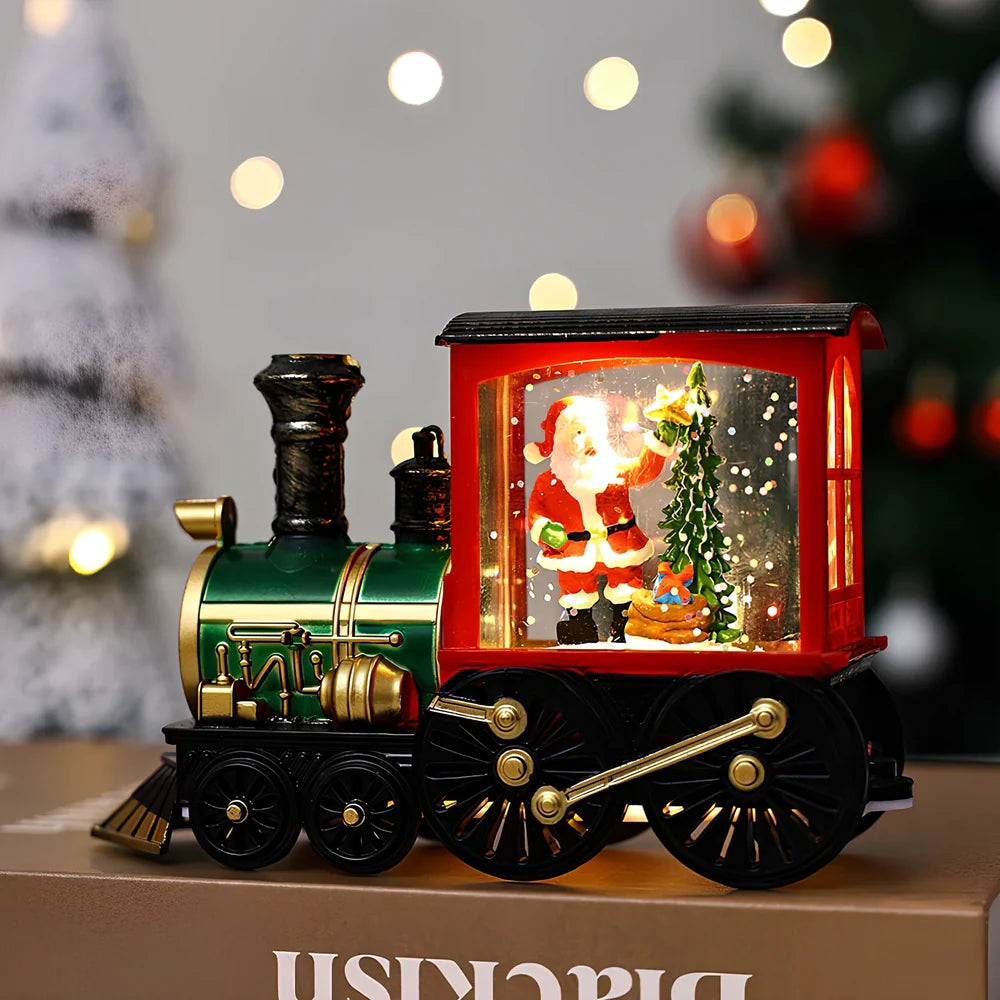 Christmas train night lamp with tree design measuring 13x5x8.8cm in painted or brushed gold finish