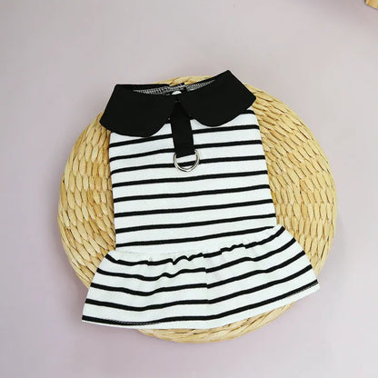 Striped cotton T-shirt and matching skirt for dogs in summer pet clothing set