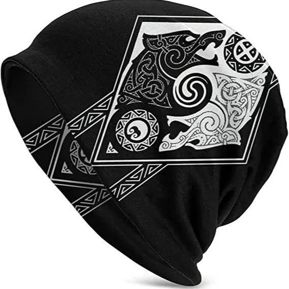 Viking totem wolf double-layer elastic sleeve cap hat for hip hop street dance, unisex adult and child sizes available in cotton material suitable for winter, spring and autumn wear with multiple colours including DIY option.