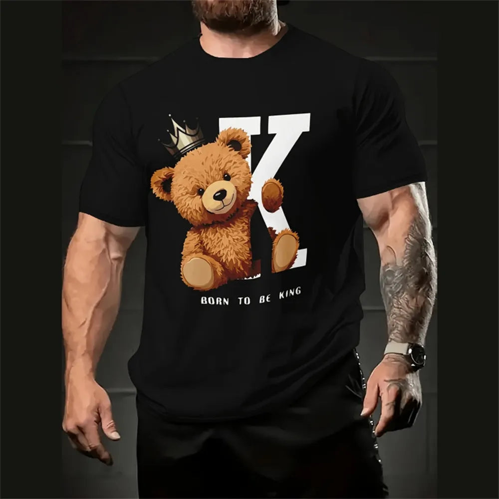 Men's loose fit casual shirt with cartoon 3D print design in thin linen blend fabric