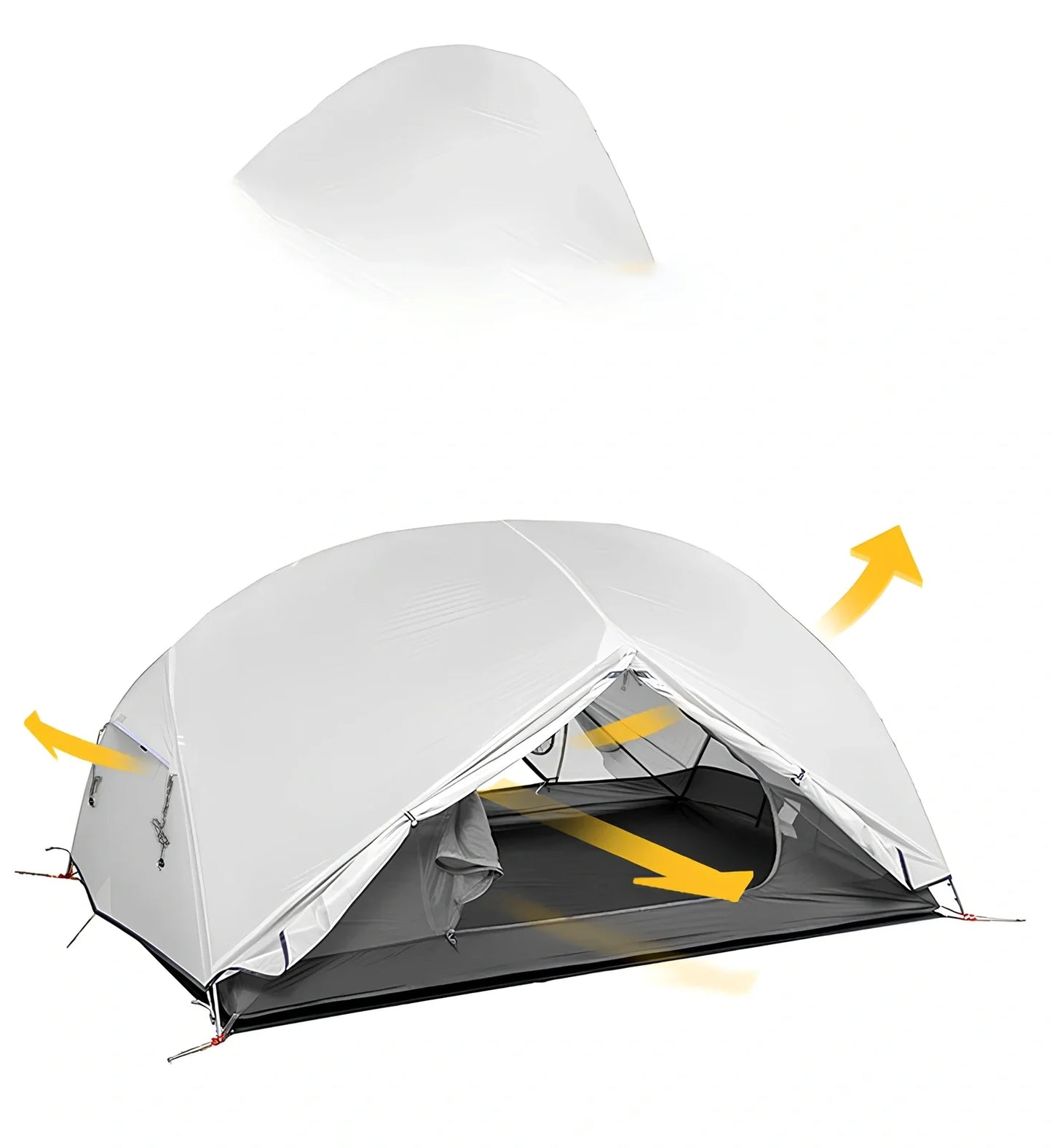 Phantom Blue two-person silicone tent with aluminium poles showing waterproof construction