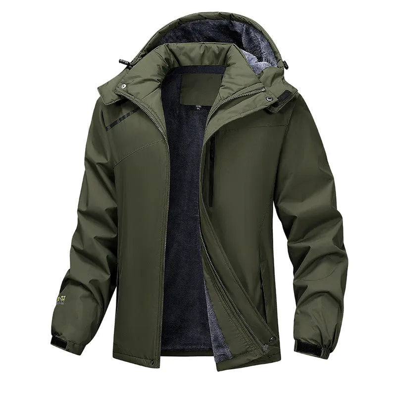 Men's plus size hooded coat in polyester offering windproof and waterproof protection
