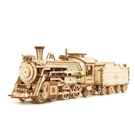3D wooden train puzzle kit with 308 interlocking pieces for a rewarding DIY building experience