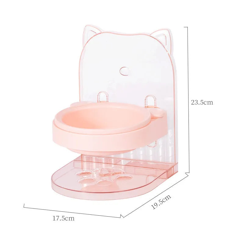 Grey adjustable height cat feeding bowl with removable cat ears and anti-spill barrier