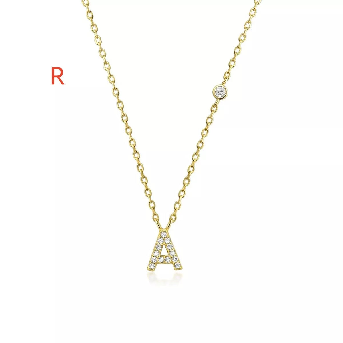 Custom Initial Necklace with sparkling CZ pendant, available in gold or silver finish