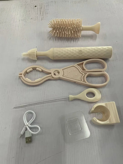Electric Silicone Bottle Brush Set with rotating brush head for baby bottles