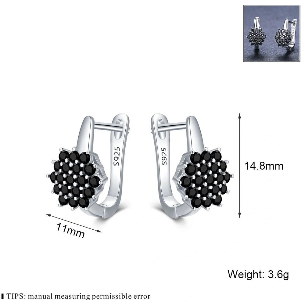 Korean-style copper black zircon flower stud earrings for women, elegant and durable design