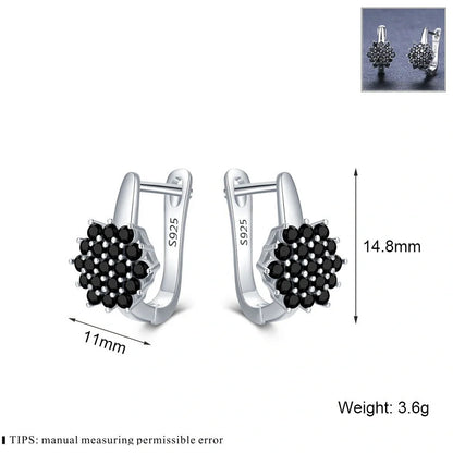 Korean-style copper black zircon flower stud earrings for women, elegant and durable design