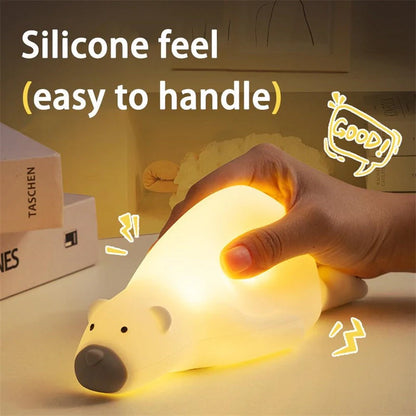 Cute bear-shaped silicone night light with adjustable brightness for children's bedrooms