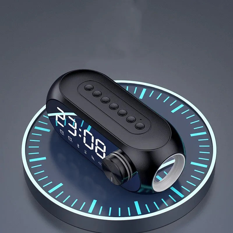 Extra Bass Portable Mini Clock Household speaker in S8 Black, showing compact size and USB port