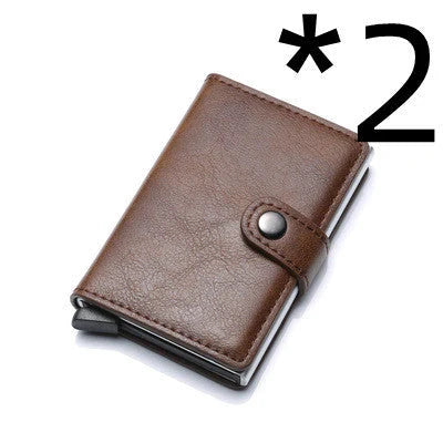Men's RFID-blocking vintage wallet with aluminum purse and leather cover