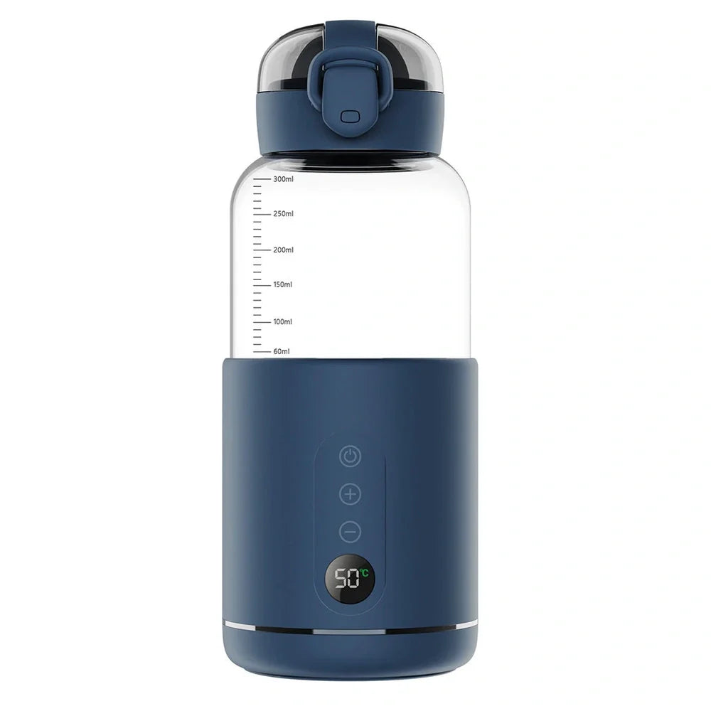 Wireless portable milk mixer with glass construction maintaining constant 37°C temperature for baby formula