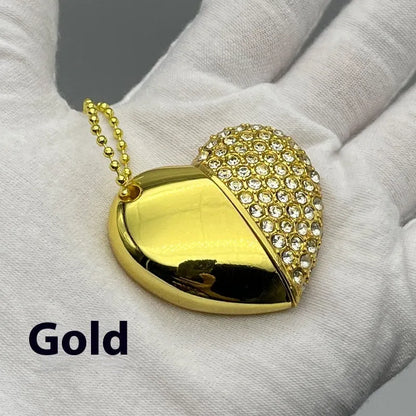 Heart-shaped metal USB flash drive with a brick-patterned surface in multiple colour options.