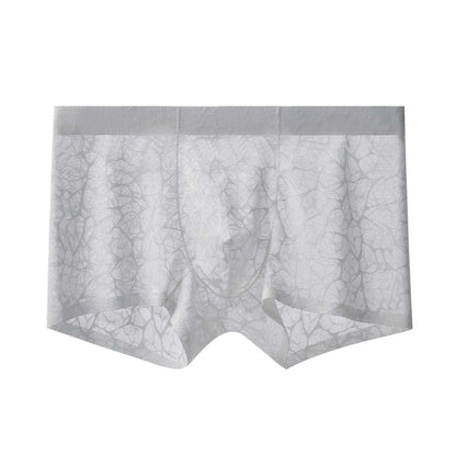 Men's leopard print jacquard underwear in middle waist style, shown in multiple colour options.