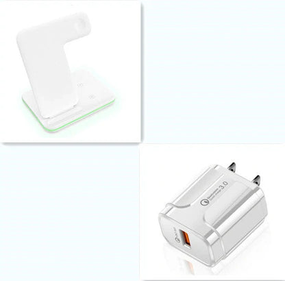 3-in-1 wireless charger for phone, watch, and headset in black and white