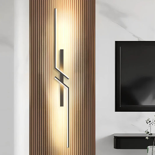 Modern minimalist strip wall lamp in black or gold, 60-120cm length with 3-colour LED lighting