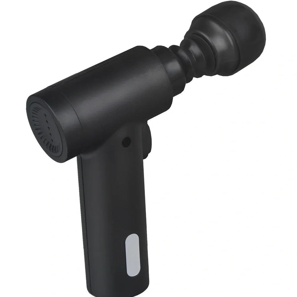 Portable mini fascia gun in black, 14x14cm size, 400g weight for shoulder and neck massage with USB charging
