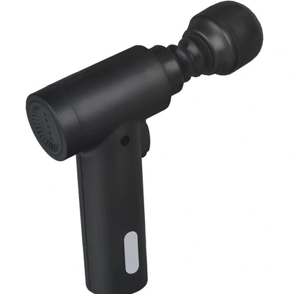 Portable mini fascia gun in black, 14x14cm size, 400g weight for shoulder and neck massage with USB charging