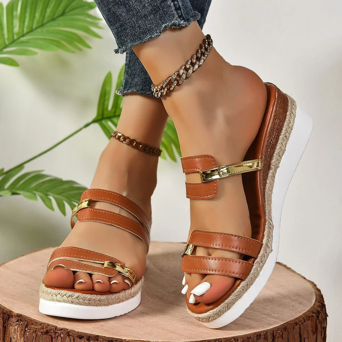 Stylish color-blocked wedge sandals for women in various colors and sizes