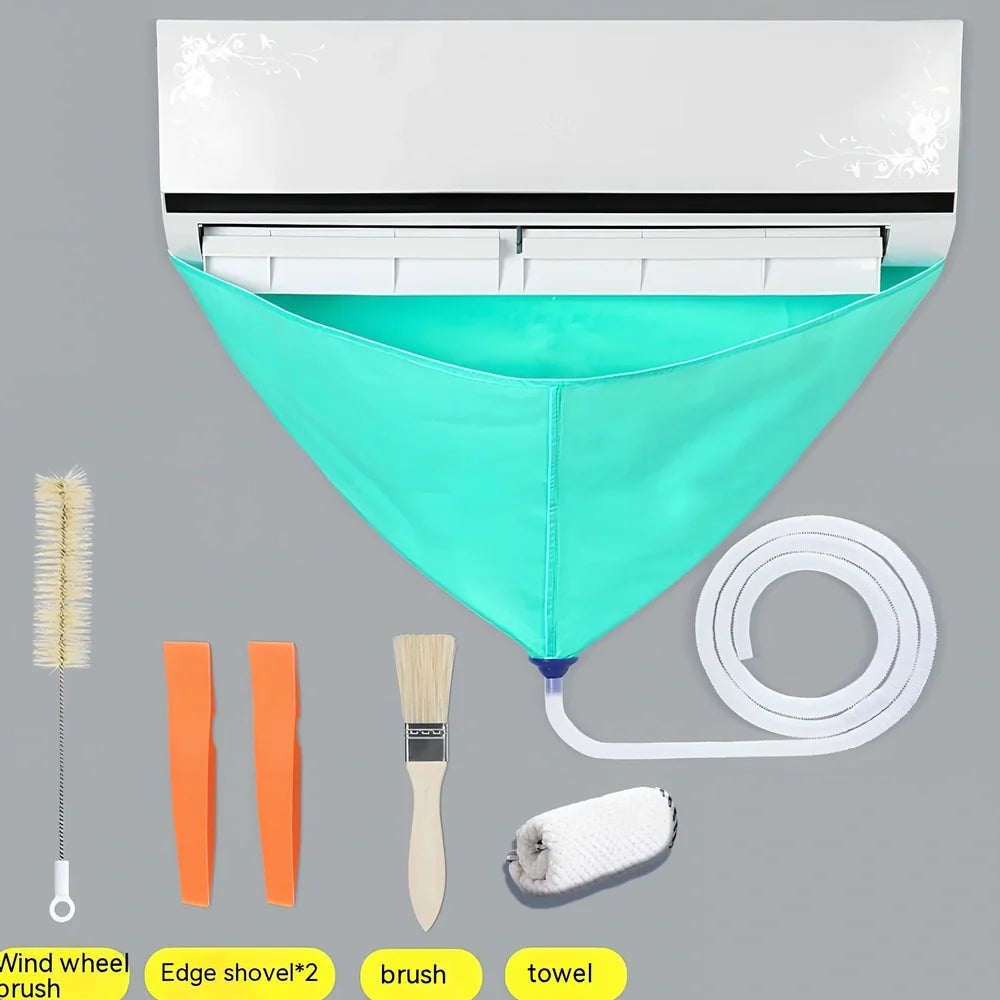 Air conditioner waterproof cover with cleaning tools set for outdoor unit protection