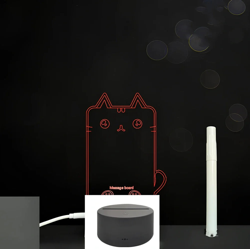 3D acrylic LED message board with touch controls showing illuminated writing on 3.5mm thick surface