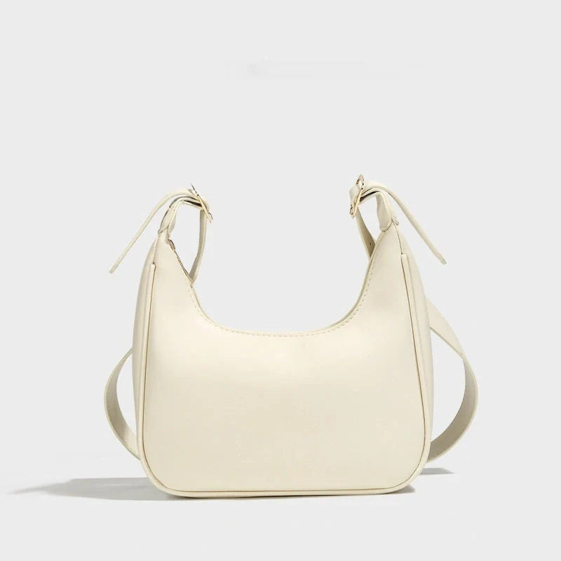 Stylish Women's PU Crescent Crossbody Bag in white and black