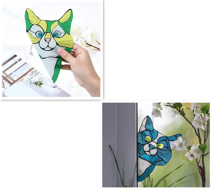 Colorful PVC cat window sticker with double-sided design for home and car decoration