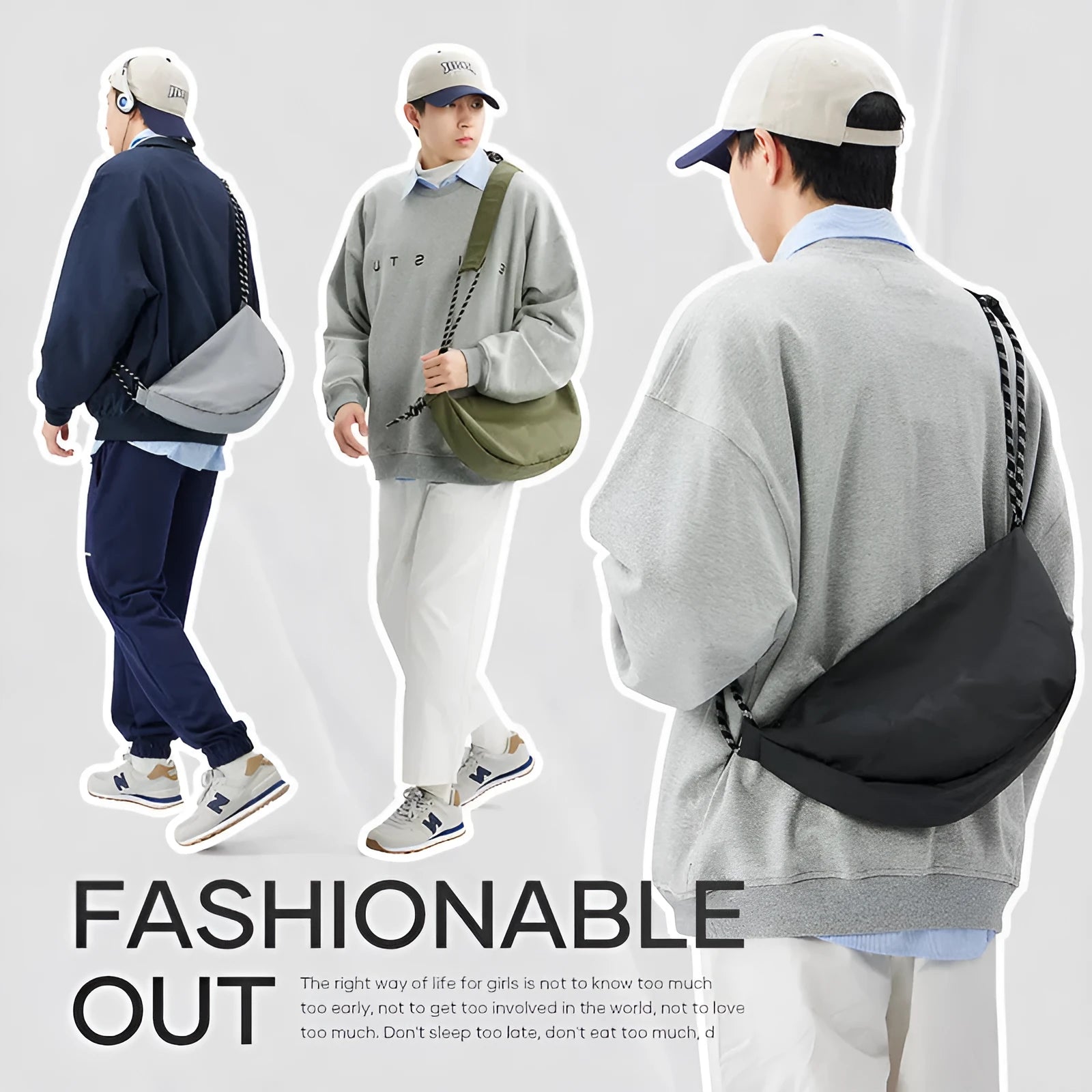 Men's lightweight nylon messenger bag with large capacity in urban simplicity style