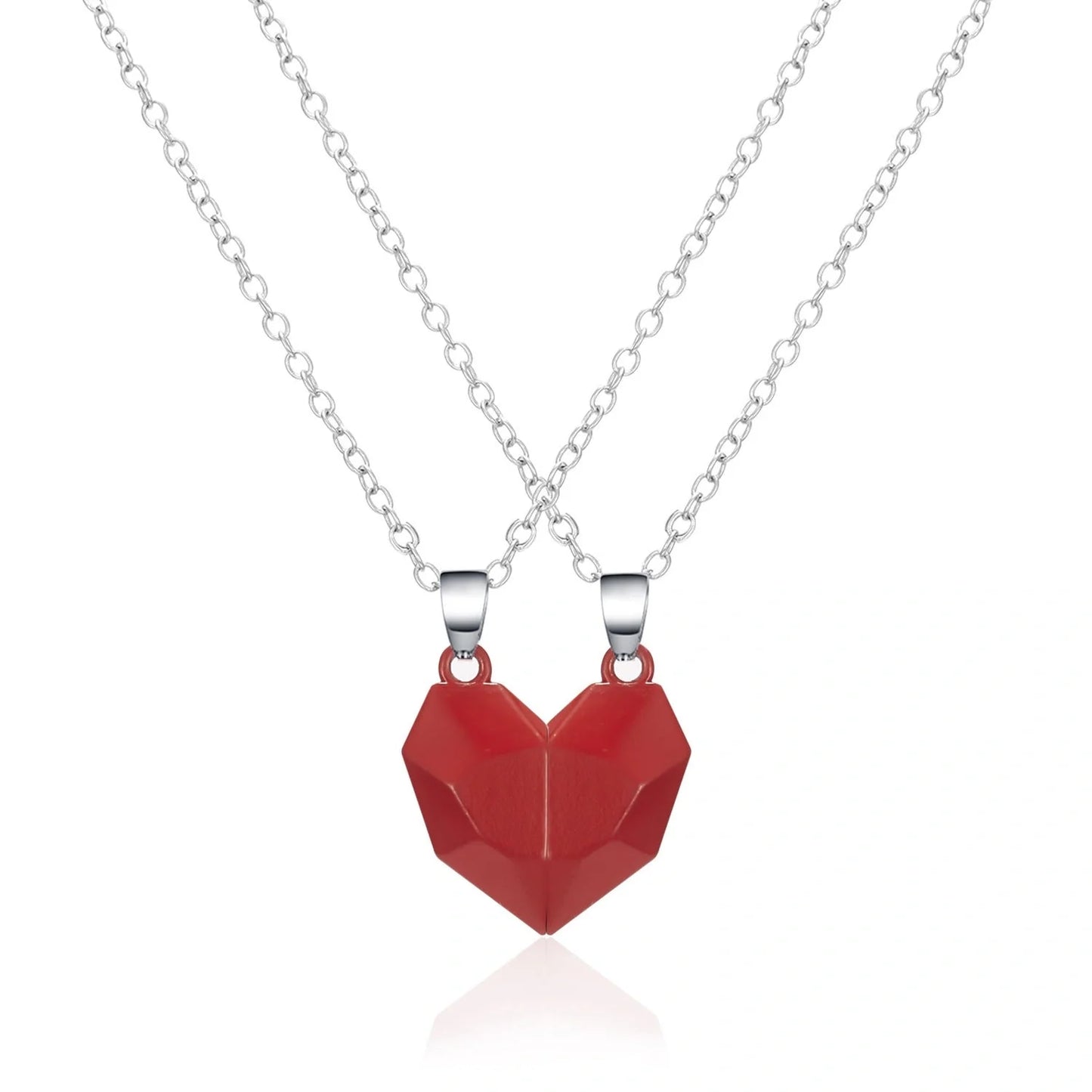 Elegant magnetic couple heart pendant necklace in various colors, featuring a unique magnetic design and premium gold-plated materials
