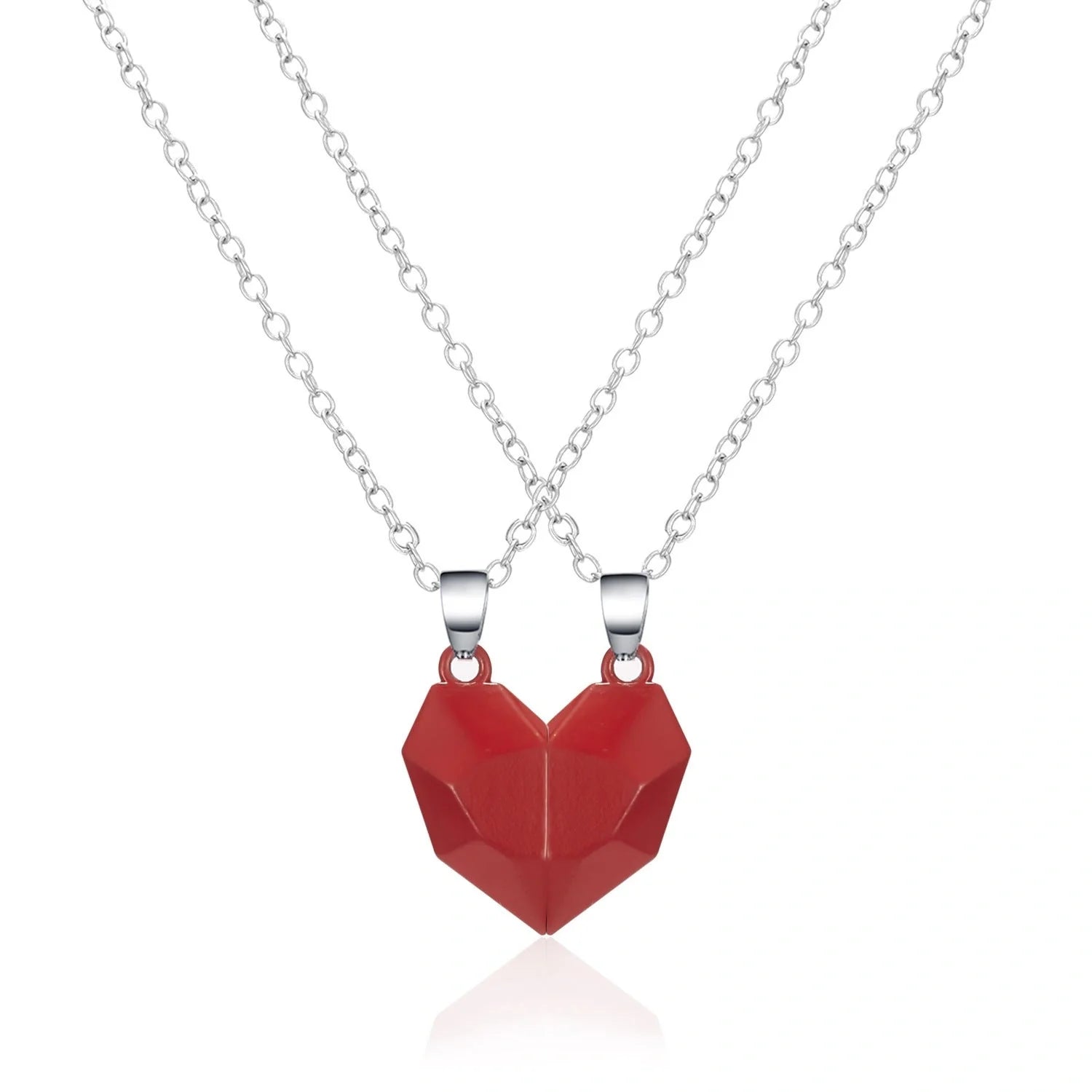Elegant magnetic couple heart pendant necklace in various colors, featuring a unique magnetic design and premium gold-plated materials