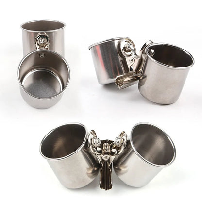 Stainless steel bird feeder outdoor food container in natural metal finish.