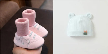 Baby cloth shoes in pink, blue, or khaki with non-slip sole, indoor toddler shoes, inner lengths 11cm to 13cm