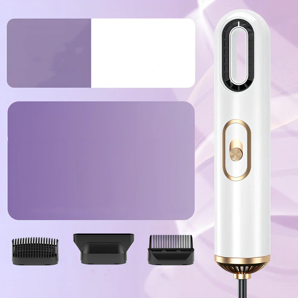 Gradient leafless hair dryer with blue light display and two nozzle attachments