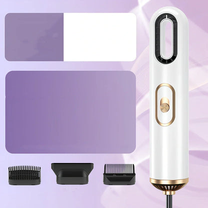 Gradient leafless hair dryer with blue light display and two nozzle attachments