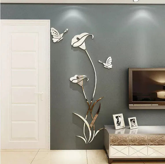 Lily 3D stereo acrylic wall stickers showing size variations and colour options including metallic finishes