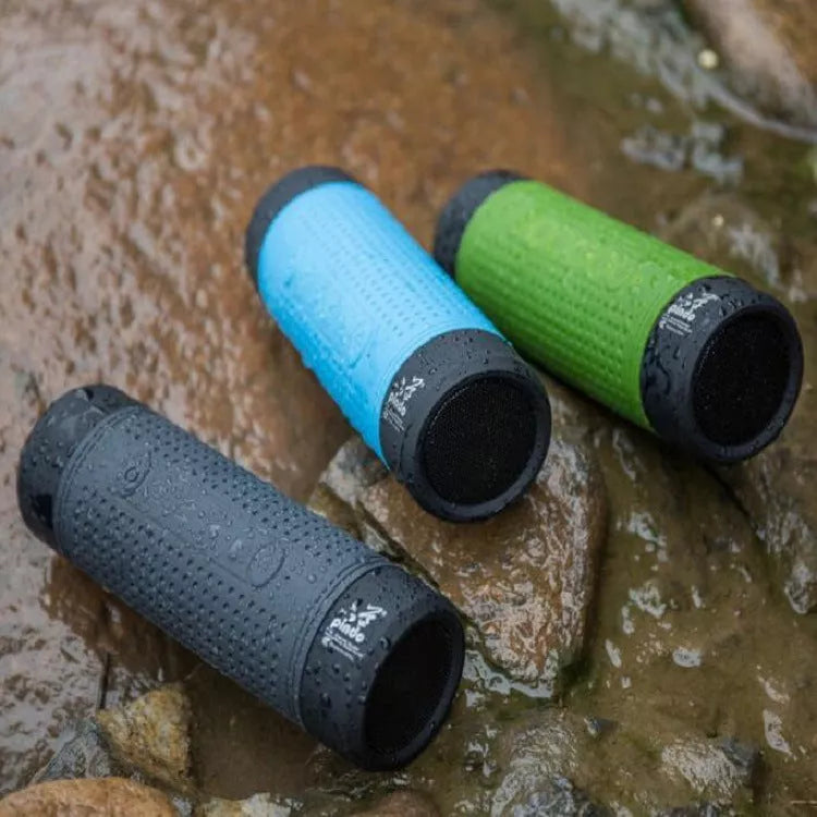 Mini bicycle outdoor Bluetooth speaker with flashlight and FM radio in blue, green, or grey