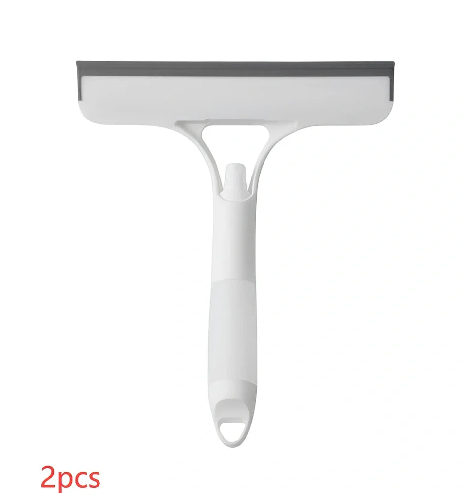 Double-sided plastic glass scraper in sky blue, 15cm long for removing household water stains