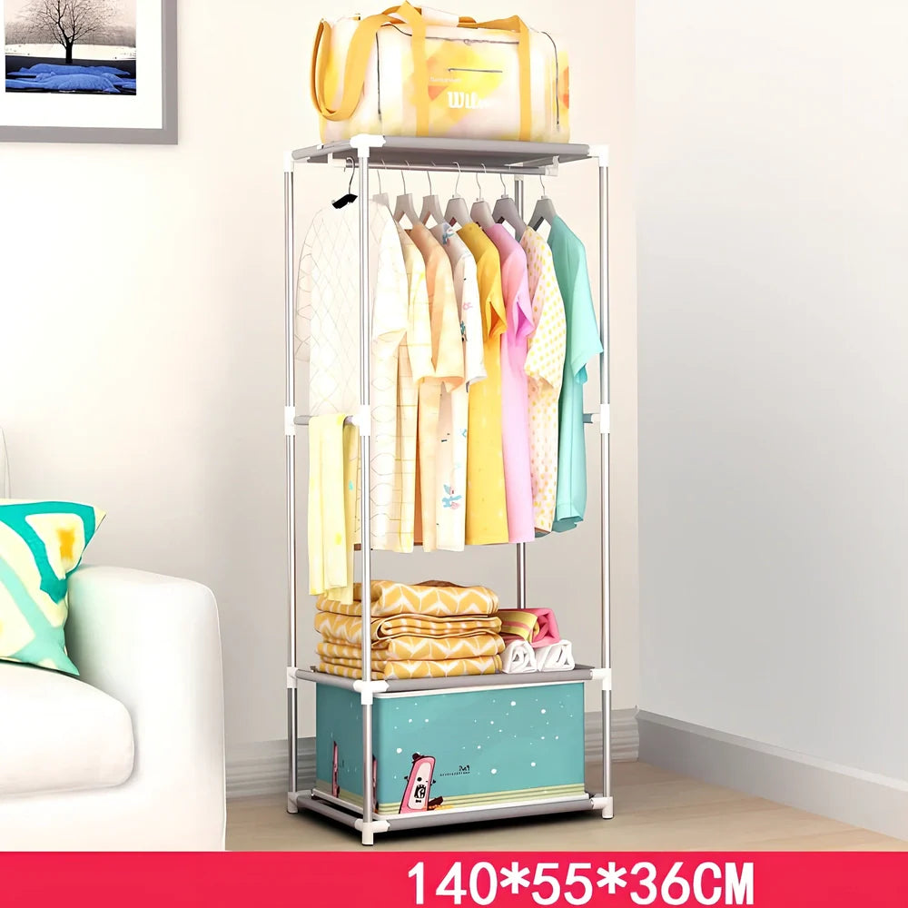 Single dormitory wardrobe with steel frame and fabric enclosure measuring 70×45×150cm