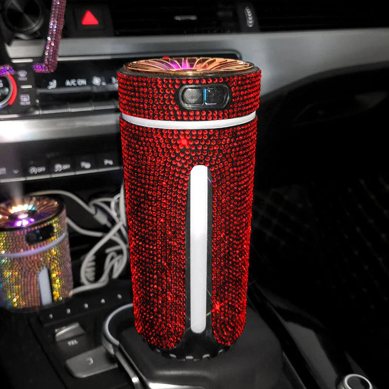 Luxurious car humidifier with LED lights, ultrasonic atomization, and aromatherapy diffuser capabilities for a calming in-vehicle experience