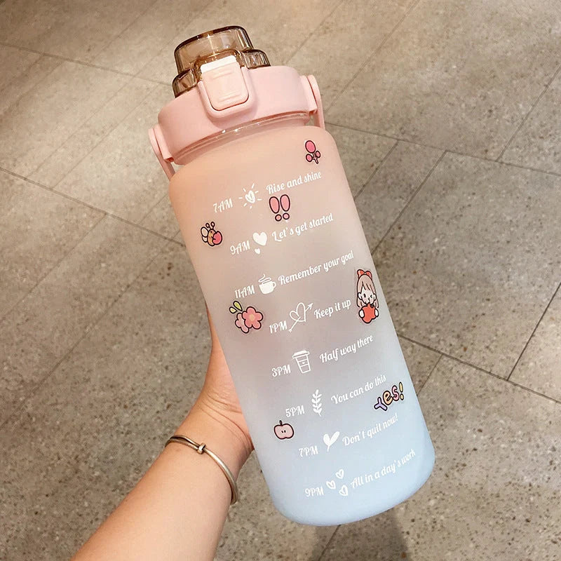 2000ml gradient color water bottle with straw and scale feature