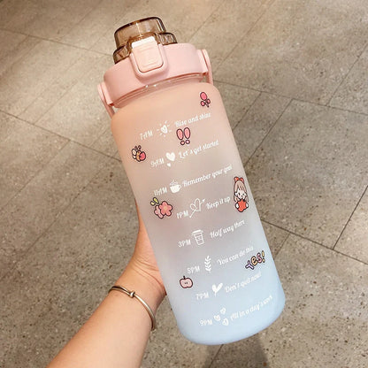 2000ml gradient color water bottle with straw and scale feature