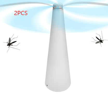 Black fly repellent fan measuring 8.2x8.2x24cm with USB cable for insect protection during meals