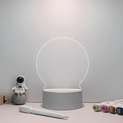 USB message board night lamp with round, rectangular and heart-shaped picture frames on 10cm base
