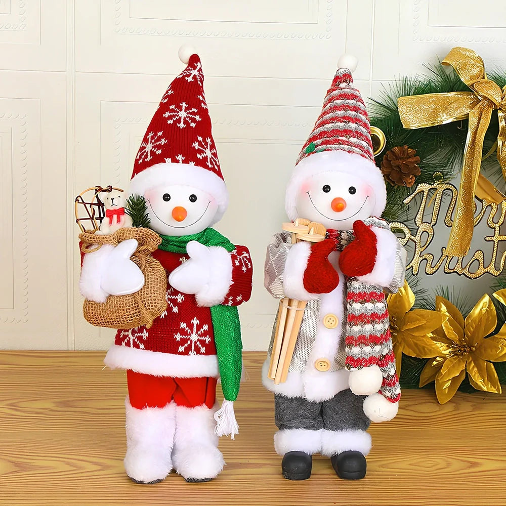 30cm Christmas doll ornaments with sequin details and snowman designs for holiday tree decoration