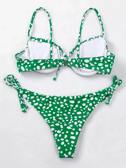 Women's green and purple split swimsuit bikini made from durable polyester